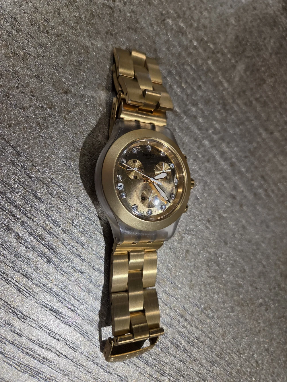 Swatch Irony Diaphane Chronograph “Full-Blooded Gold,” reference SVCK4032G